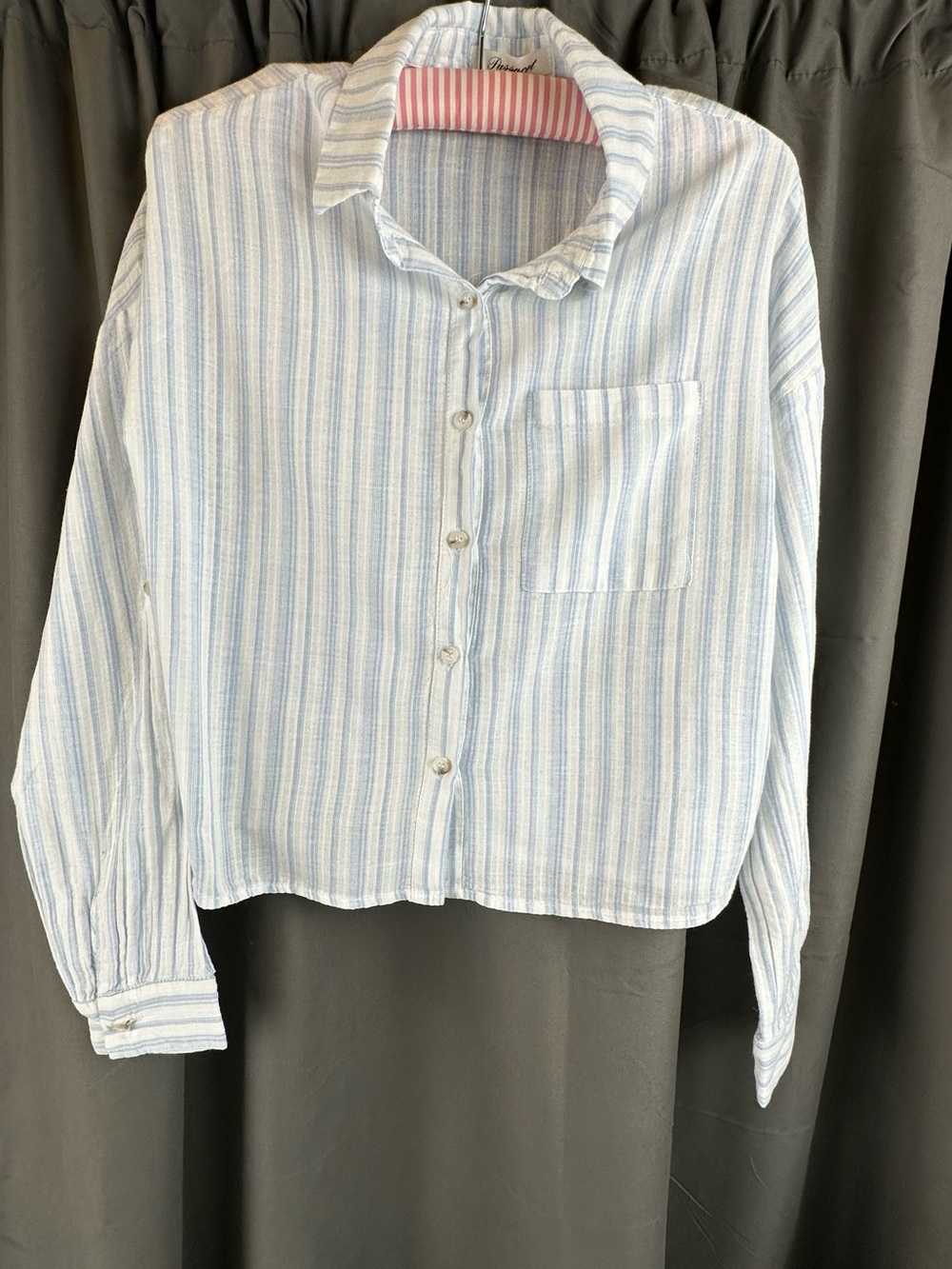 Passport Light Blue & White Striped Long-Sleeve Button Shirt